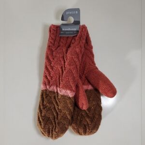 Pistil Estes Brown Stripe Colorblock Wool Nylon Blend Cable Knit Mittens NWT